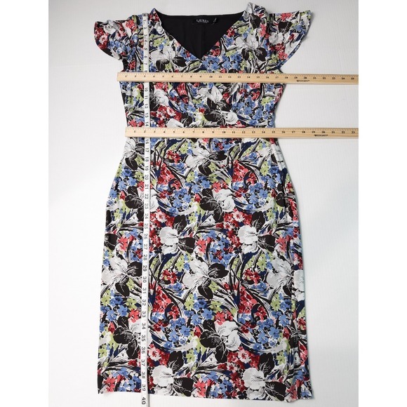 Lauren‎ Ralph Lauren Floral Flutter Sleeve Surplice Dress Size 10 V Neck Ruched - Picture 4 of 16